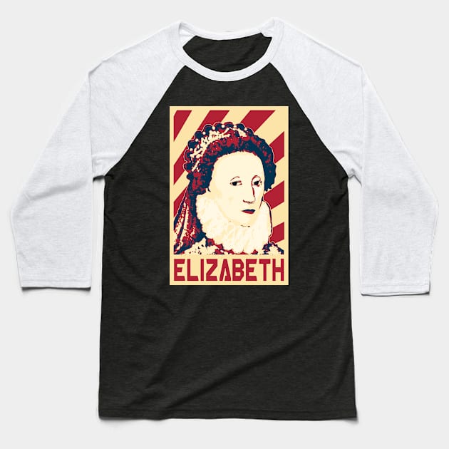 Queen Elizabeth Retro Propaganda Baseball T-Shirt by Nerd_art